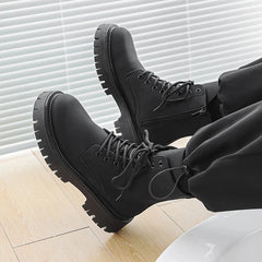 Matte Black Chunky Lace-Up Boots Newgew