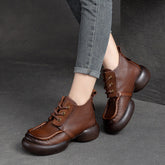 Women Retro Casual Leather Chunky Soled Ankle Boots Newgew Shoes