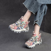 Women Patchwork Cowhide Leather Breathable Platform Shoes Newgew Shoes