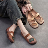Women Retro Patchwork Leather Soft Flat Casual Shoes Newgew Shoes
