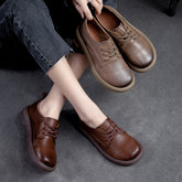Women Retro Solid Soft Leather Casual Shoes Newgew Shoes