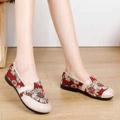 Women's Cloth Comfortable Breathable Mom Ethnic Style Canvas Shoes Newgew
