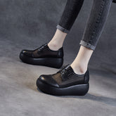 Women Casual Hollow Mesh Leather Platform Shoes Newgew Shoes