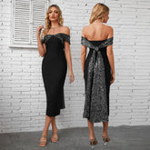Statement Sequin Bow Midi Dress Newgew