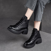 Women Retro Casual Leather Chunky Heel Boots Newgew Shoes