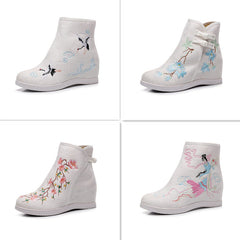 Ethnic Style Embroidered Height Increasing Insole Canvas Shoes Newgew