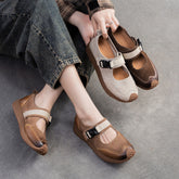 Women Retro Patchwork Leather Flat Casual Shoes Newgew Shoes