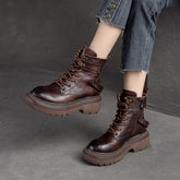 Women Retro Classic Leather Chunky Heel Boots Newgew Shoes