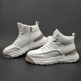 Men Stylish Figured Leather Thick Soled High Top Casual Shoes Newgew Shoes