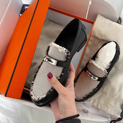 Metal buckle fringe color matching leather shoes NewGew