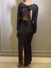 Sequin Backless Bow Maxi Dress Newgew Dresses