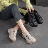 Women Retro Minimalist Leather Round Head Casual Shoes Newgew Shoes
