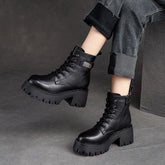 Women Leather Furred Chunky Platform Winter Boots Newgew Shoes