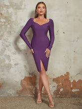 Fashionable V neck Fitted Front Slit Dress Newgew Dresses