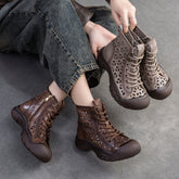 Women Retro Breathable Hollow Leather Casual Boots Newgew Shoes