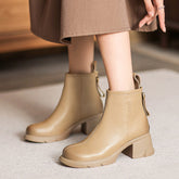Women Minimalist Solid Leather Chunky Heel Ankle Boots Newgew Shoes
