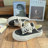Women's Step On Two Wear Platform White Canvas Shoes Newgew