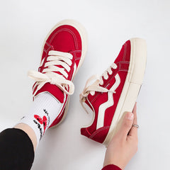 Comfortable Slouchy Women's Flat Red Fashionable Canvas Shoes Newgew