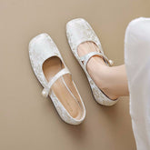 Women Retro Jacquard Low Block Mary Jane Shoes Newgew Shoes