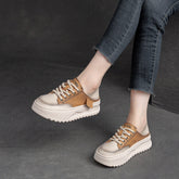 Women Fashion Patchwork Leather Thick Soled Casual Shoes Newgew Shoes