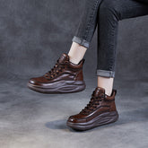 Women Retro Leather High-Top Thick Soled Casual Shoes Newgew Shoes
