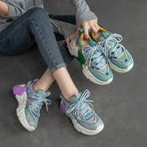 Women Retro Patchwork Leather Chunky Platform Dad Shoes Newgew Shoes