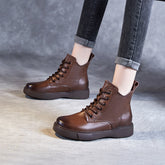 Women Classic Patchwork Leather Flat Ankle Boots Newgew Shoes