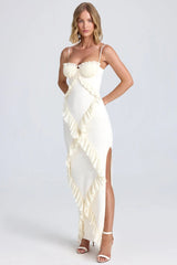 Pleated Frilly Slip Slit Maxi Dress Newgew Dresses
