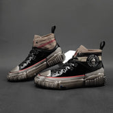 Men Stylish Glossy Leather Patchwork High Top Casual Shoes Newgew Shoes