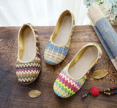Women's Soft Bottom Beach Woven Cloth Summer Ethnic Canvas Shoes Newgew