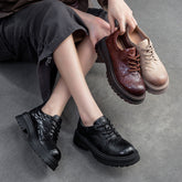 Women Retro Pleated Leather Thick Soled Casual Shoes Newgew Shoes