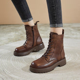 Women Retro Fashion Leather Combat Boots Newgew Shoes