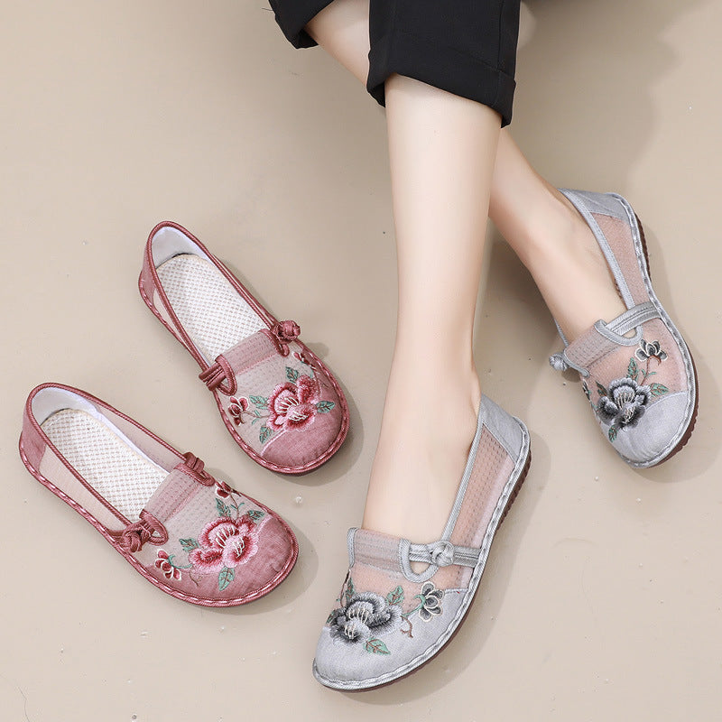 Women's Summer Slip-on Retro For Han Chinese Clothing Mesh Canvas Shoes Newgew