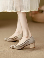 Knitted Pointed Toe Low Heel Shoes Newgew