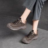 Women Retro Leather Thick Soled Casual Shoes Newgew Shoes