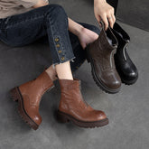 Women Retro Casual Font Zipper Leather Boots Newgew Shoes