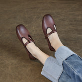 Women Retro Minimalist Leather Buckle Casual Shoes Newgew Shoes