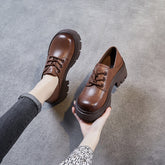 Women Retro Cowhide Leather Wedge Casual Shoes Newgew Shoes
