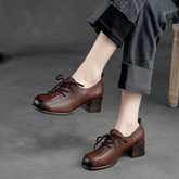 Women Soft Leather Minimalist Chunky Heel Casual Shoes Newgew Shoes
