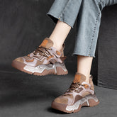 Women Retro Patchwork Leather Dad Sneakers Newgew Shoes