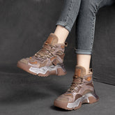 Women Retro Fashion Patchwork Leather Casual Boots Newgew Shoes
