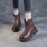 Women Retro Casual Patchwork Leather Chunky Heel Boots Newgew Shoes