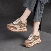 Women Retro Patchwork Leather Thick Soled Casual Shoes Newgew Shoes