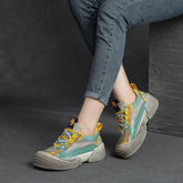 Women Retro Breathable Leather Thick Soled Casual Shoes Newgew Shoes