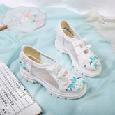 Women's Clan Ancient Style Mesh Embroidered Wedge Canvas Shoes Newgew
