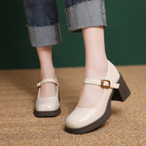 Women Minimalism Leather Chunky Heel Mary Jane Shoes Newgew Shoes