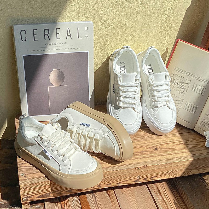 Women's Niche White Fashionable Sports Platform Canvas Shoes Newgew