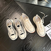 Women's Spring Thick Bottom Versatile Korean Style White Round Canvas Shoes Newgew