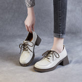 Women Minimalist Soft Glossy Leather Chunky Heel Shoes Newgew Shoes