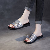 Women Soft Leather Retro Summer Casual Slides Sandals Newgew Shoes